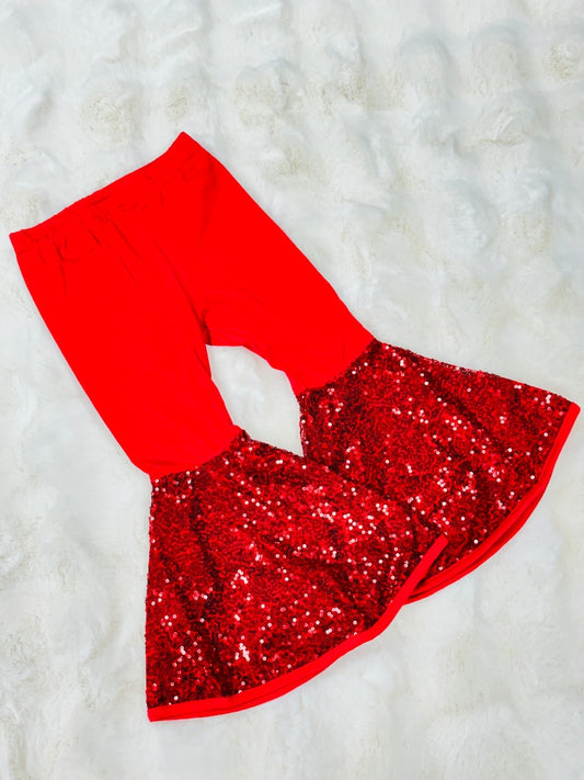 Baby Girls Red Sequin Bell Bottom Pants Preorder