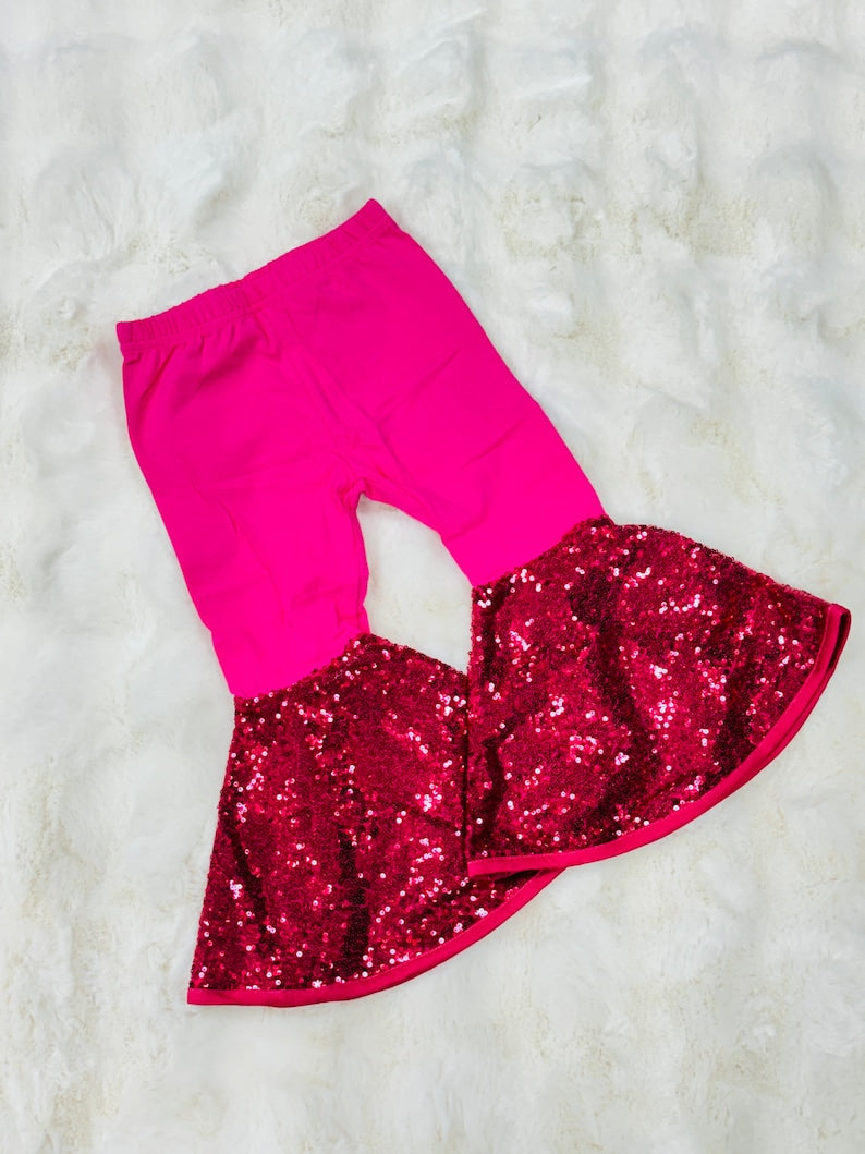 Baby Girls Hot Pink Sequin Bell Bottom Pants Preorder