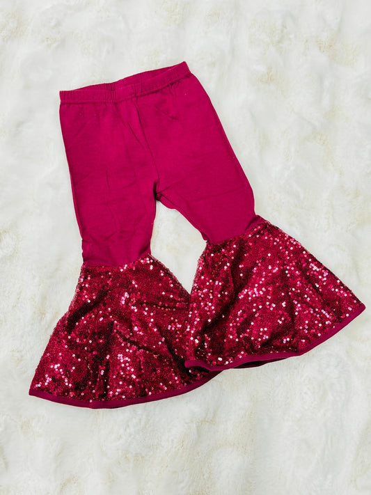 Baby Girls Dark Red Sequin Bell Bottom Pants Preorder