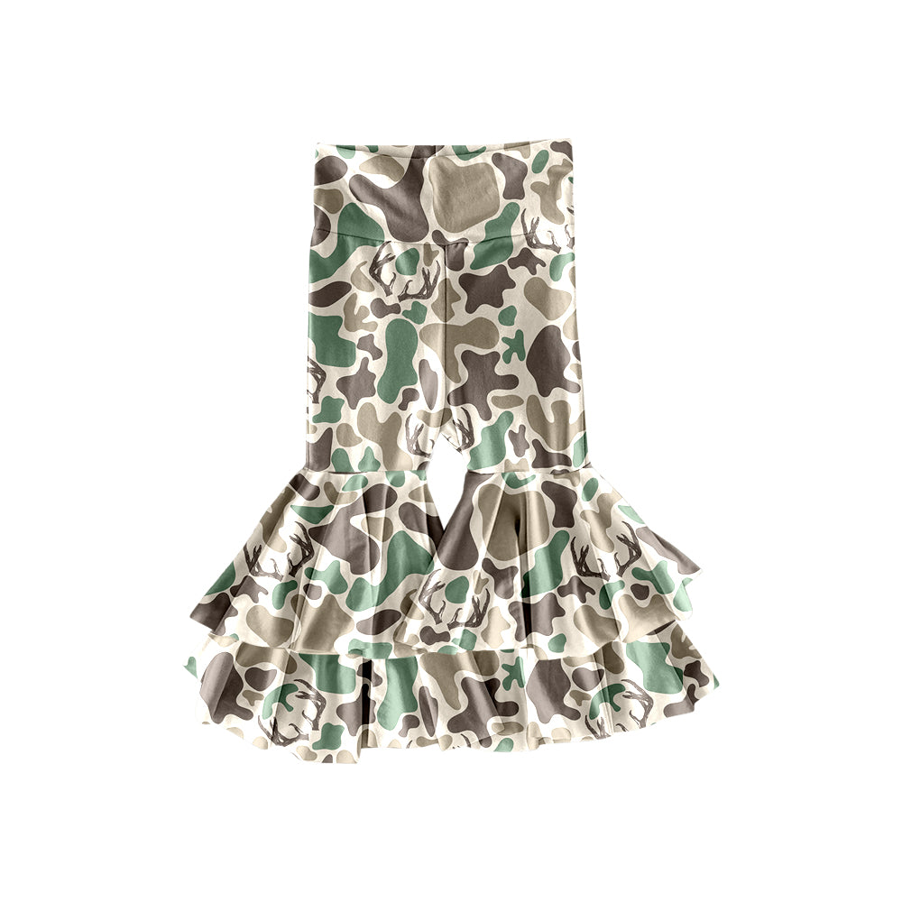 Baby Girls Khaki Green Deer Camo Yoga Bell Bottom Pants Preorder
