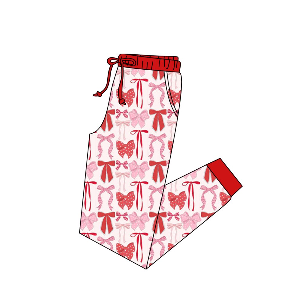 Adult Women Red Pink Bows Plaid Valentine Pockets Jogger Pants Preorder