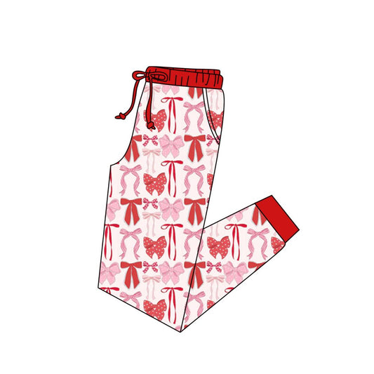Adult Women Red Pink Bows Plaid Valentine Pockets Jogger Pants Preorder
