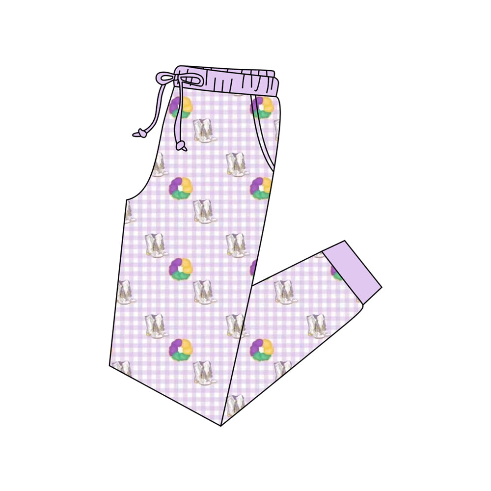 Adult Women Mardigras Boots Donuts Checked Pockets Jogger Pants Preorder