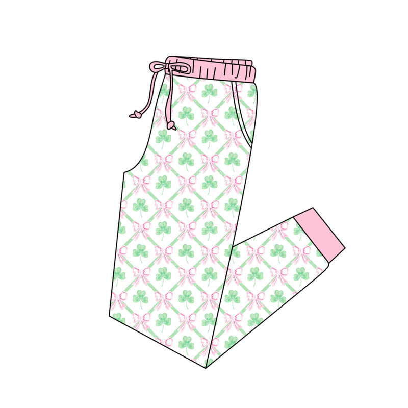 Adult Women Bows Clovers Checked St Patrick Pockets Jogger Pants Preorder