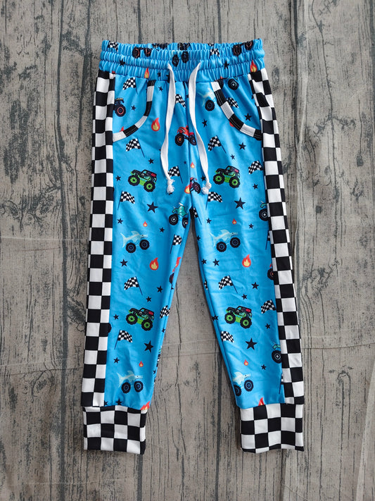 Baby Boys Hot Blue Motor Cars Flags Pockets Jogger Pants Bottom