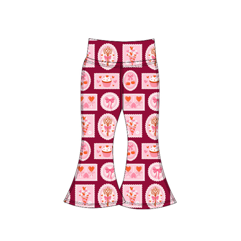 Baby Girls Hearts Cakes Checked Valentine Yoga Bell Bottom Pants Preorder