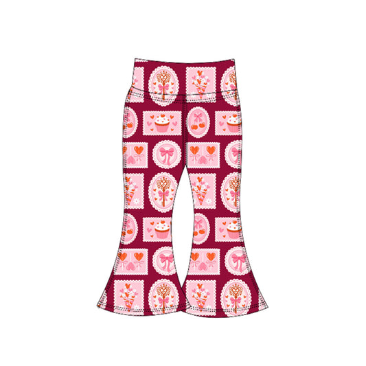 Baby Girls Hearts Cakes Checked Valentine Yoga Bell Bottom Pants Preorder