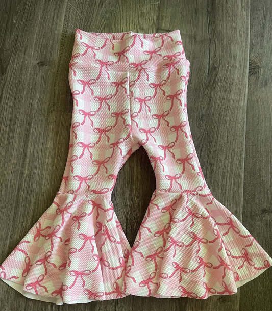 Baby Girls Pink Bows Checked Bell Bottom Pants Preorder