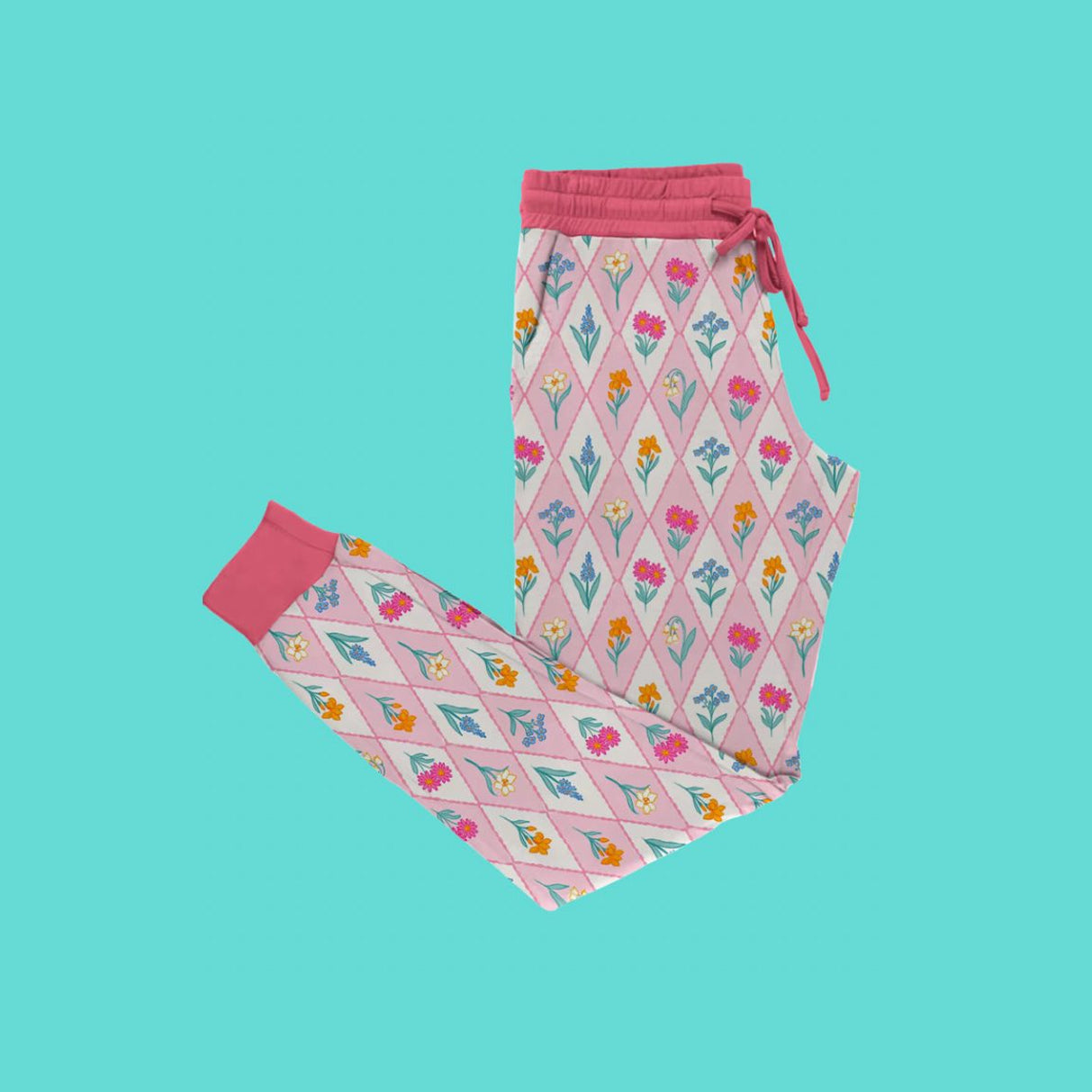 Adult Women Flowers Checked Pockets Jogger Pants Bottoms Preorder