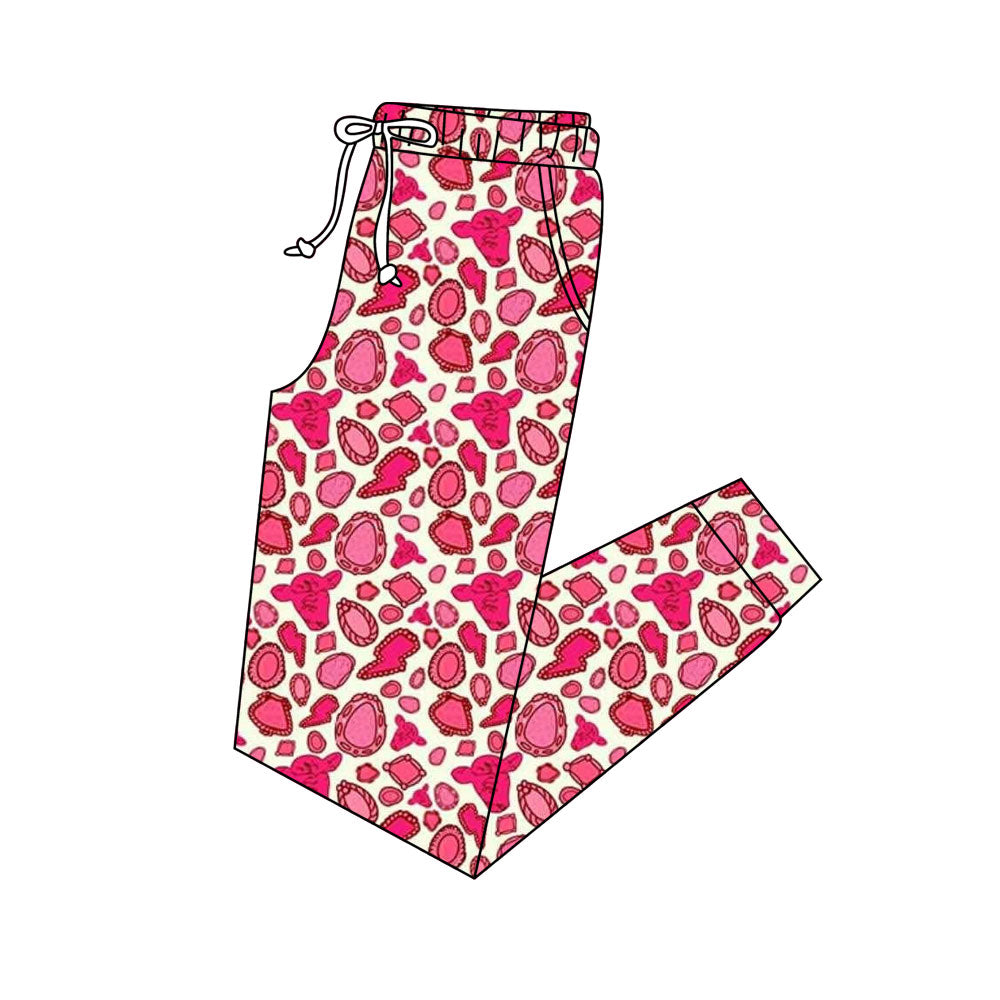 Adult Women Western Turquoises Cows Pockets Jogger Pants Bottom Preorder