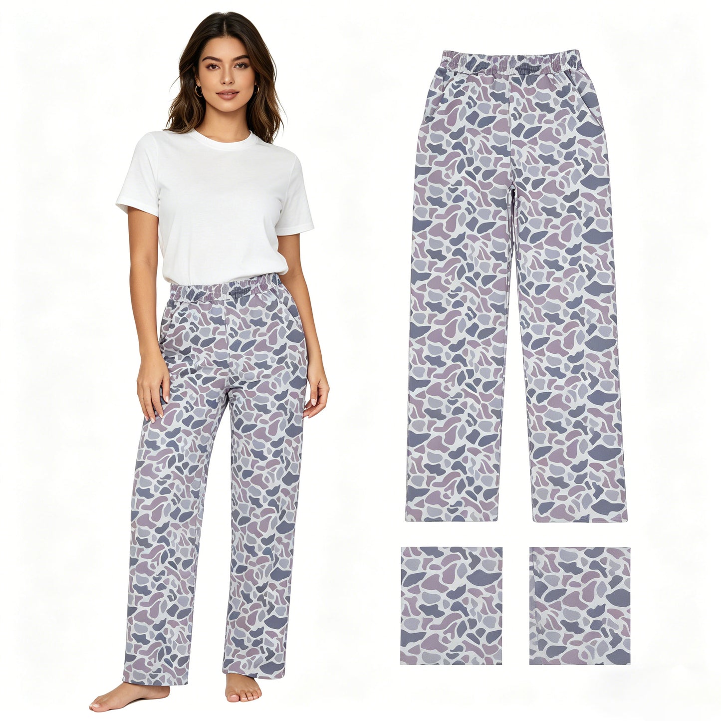 Adult Women Southern Light Grey Camo Pockets Straight Pants Bottom