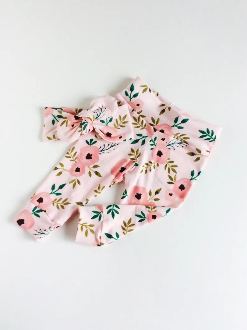 Baby Girls Pink Flowers Legging Pants Bottom Preorder