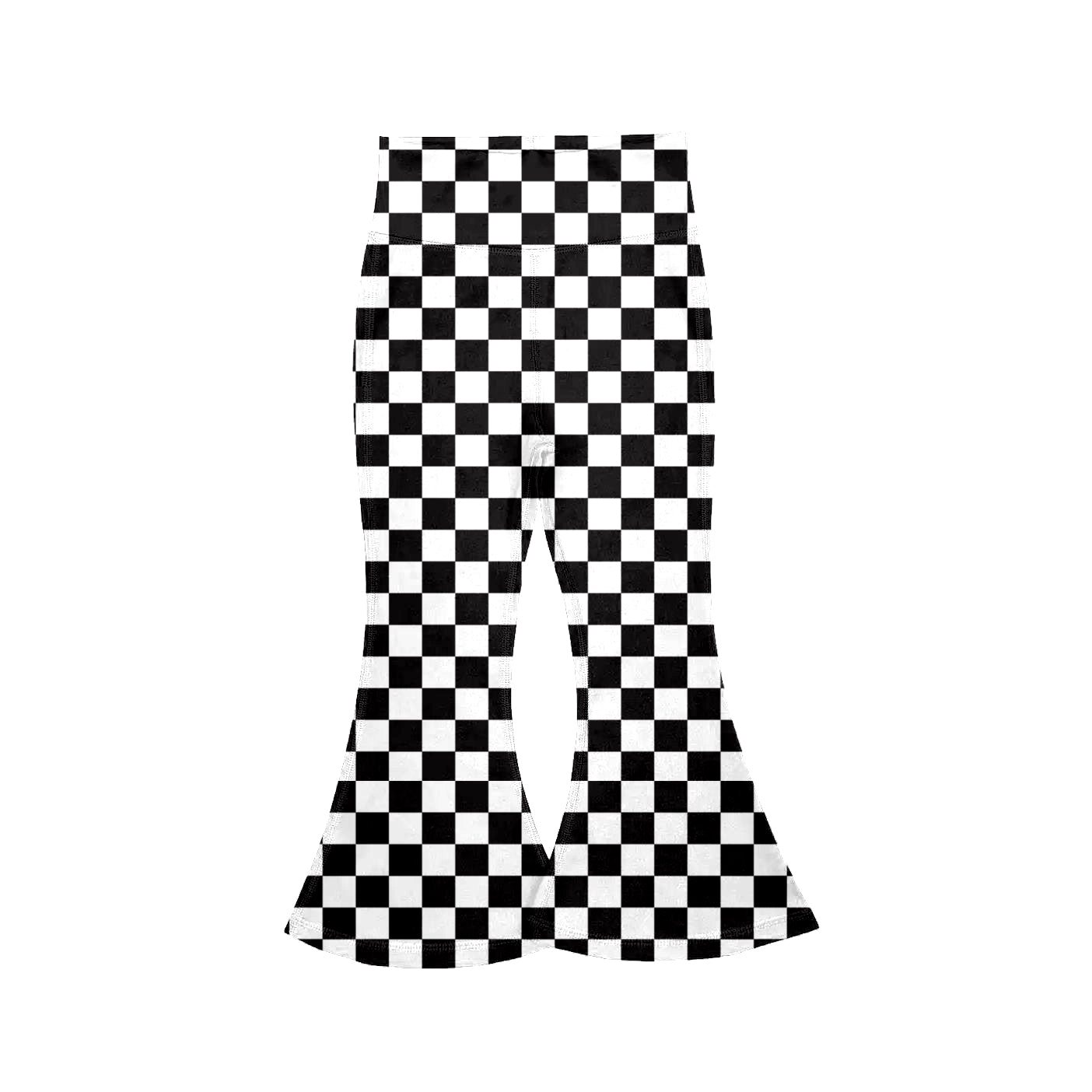 Baby Girls Black Checked Yoga Active Bell Bottom Pants Preorder