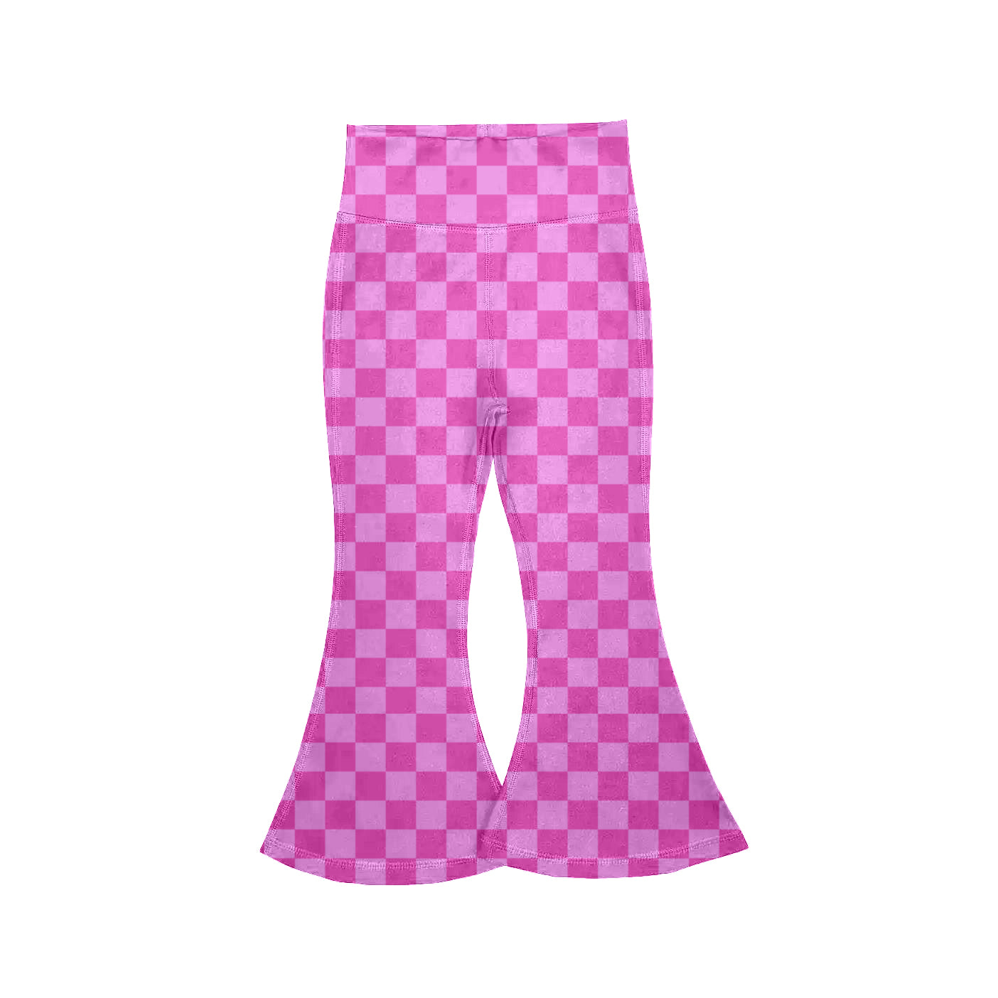 Baby Girls Pink Checked Yoga Active Bell Bottom Pants Preorder
