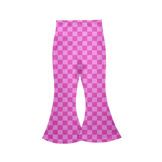Baby Girls Pink Checked Yoga Active Bell Bottom Pants Preorder