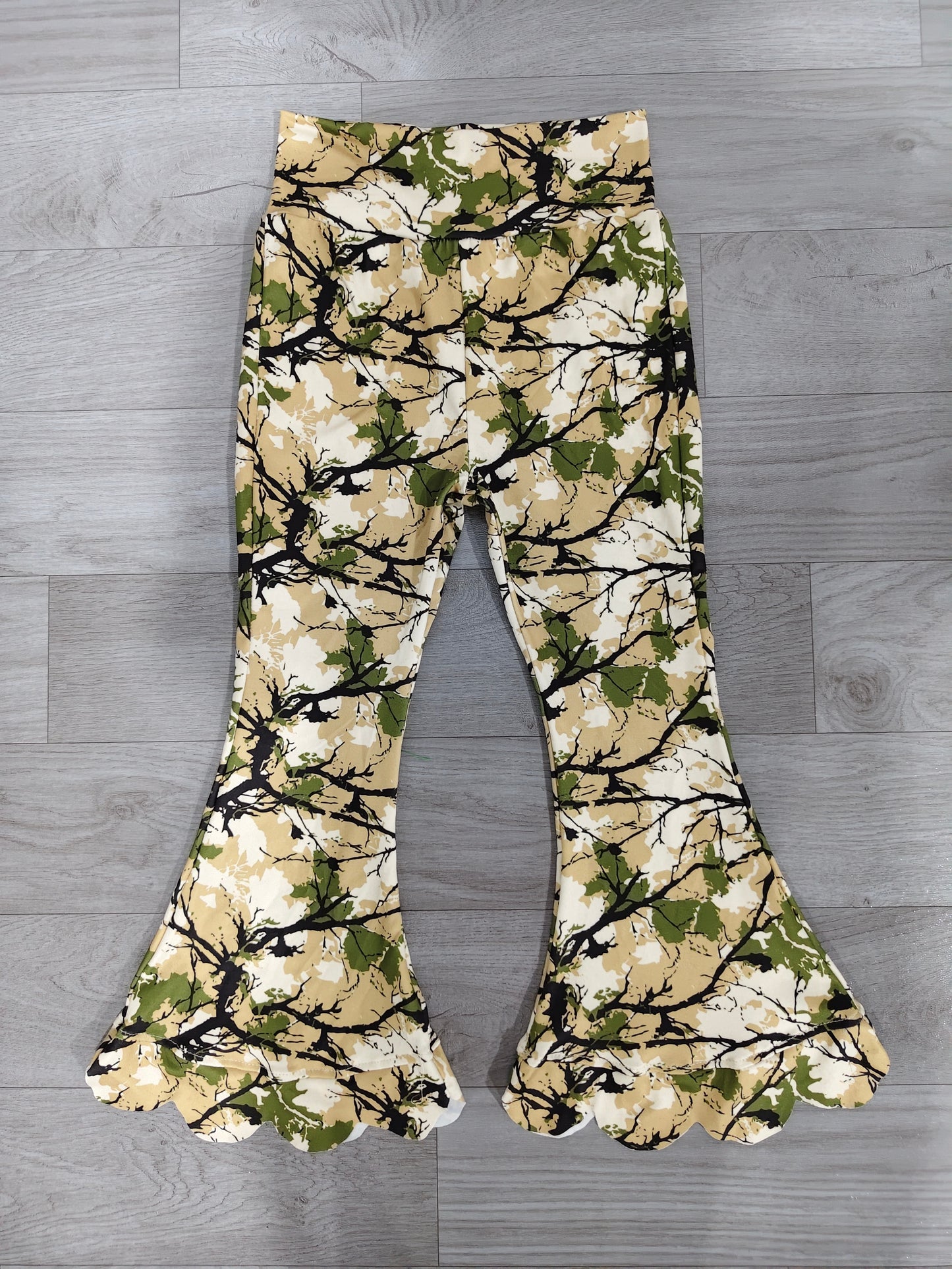 Baby Girls Southern Leaves Camo Scallop Flare Pants Bottom Preorder