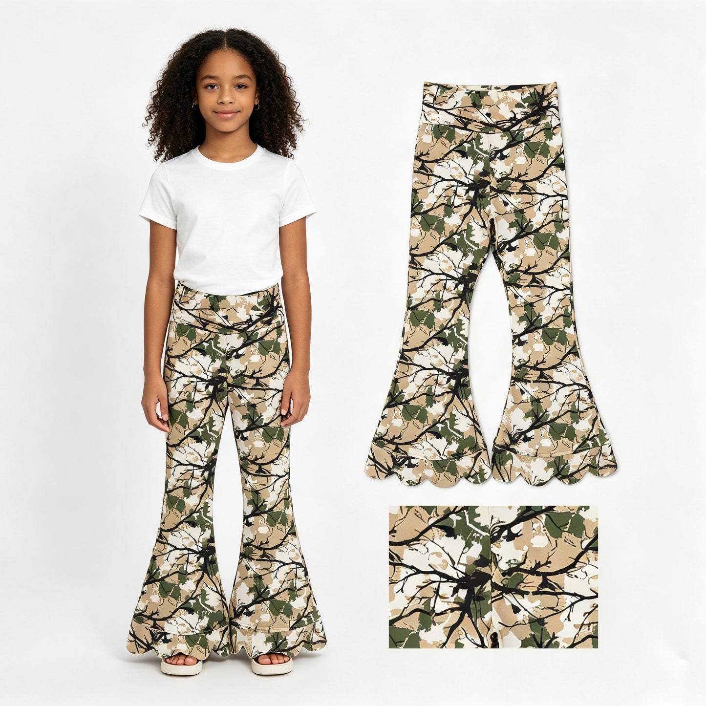 Baby Girls Southern Leaves Camo Flare Scallop Pants Bottom