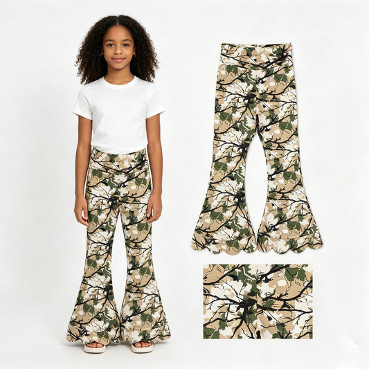 Baby Girls Southern Leaves Camo Flare Scallop Pants Bottom