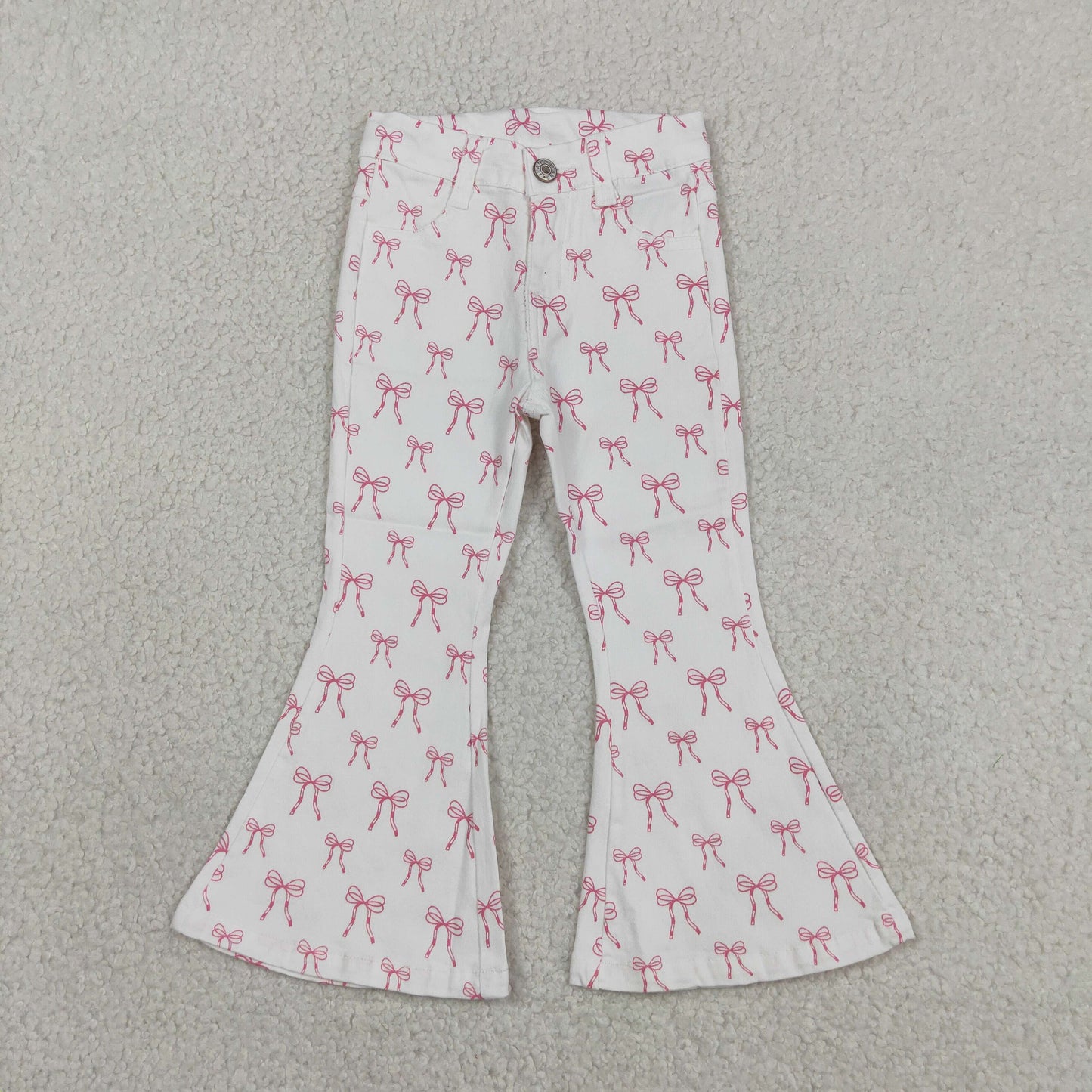 Baby Girls Pink Bows Denim Pockets Bell Bottom Pants