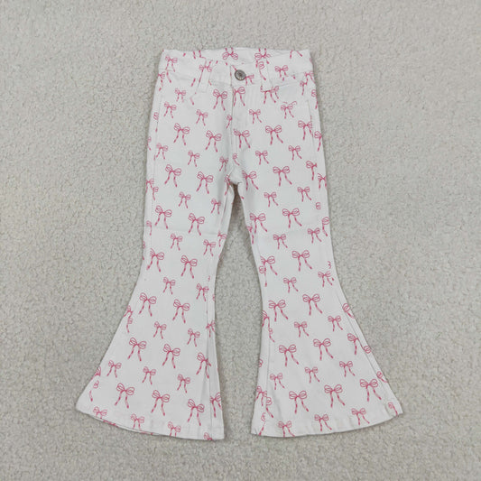 Baby Girls Pink Bows Denim Pockets Bell Bottom Pants