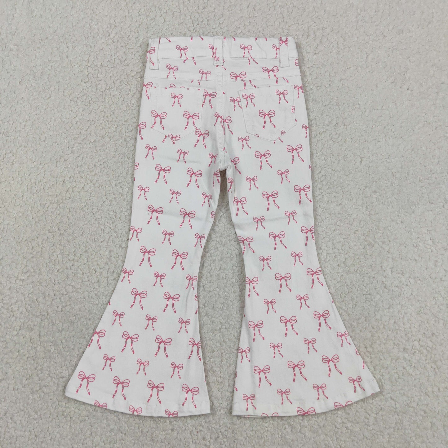 Baby Girls Pink Bows Denim Pockets Bell Bottom Pants