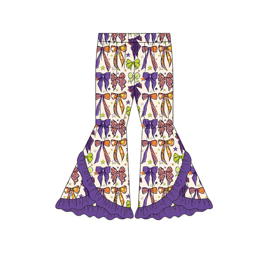 Baby Girls Purple Green Bows Stars Double Ruffle Bell Bottom Pants Preorder