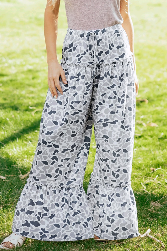 Preorder moq 5 Adult Women Grey Camo Yoga Active Bell Bottom Pants