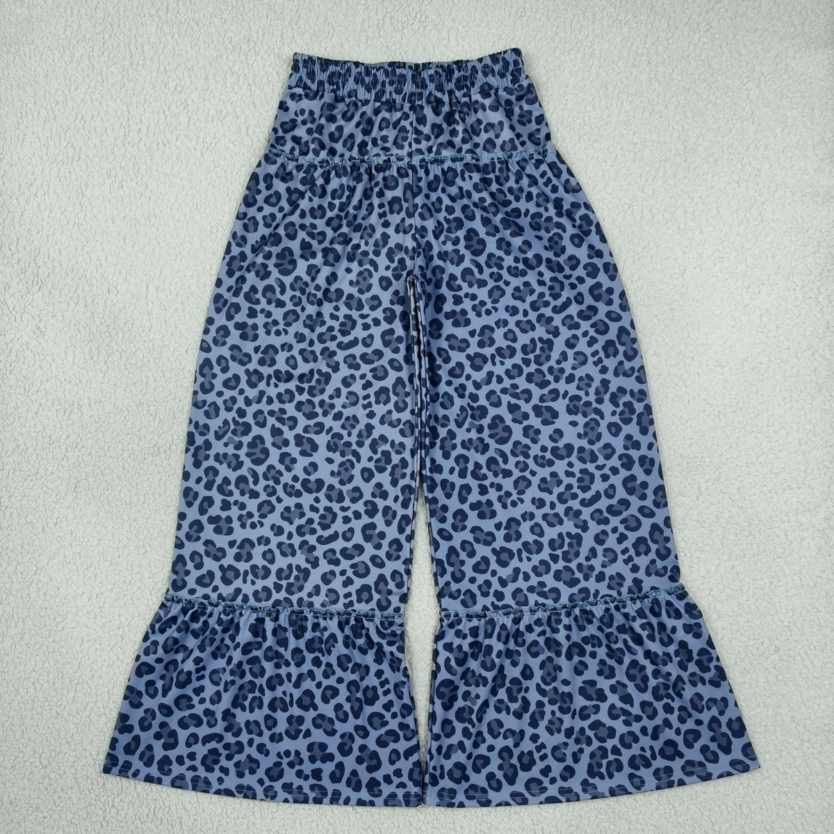 Adult Women Blue Grey Leopard Yoga Active Flare Ruffle Pants Bottom