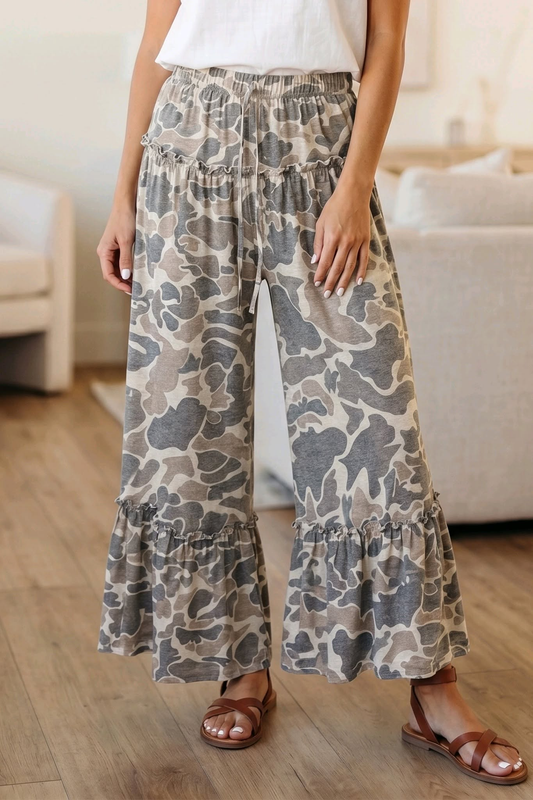 Preorder moq 5 Adult Women Khaki Camo Yoga Active Bell Bottom Pants