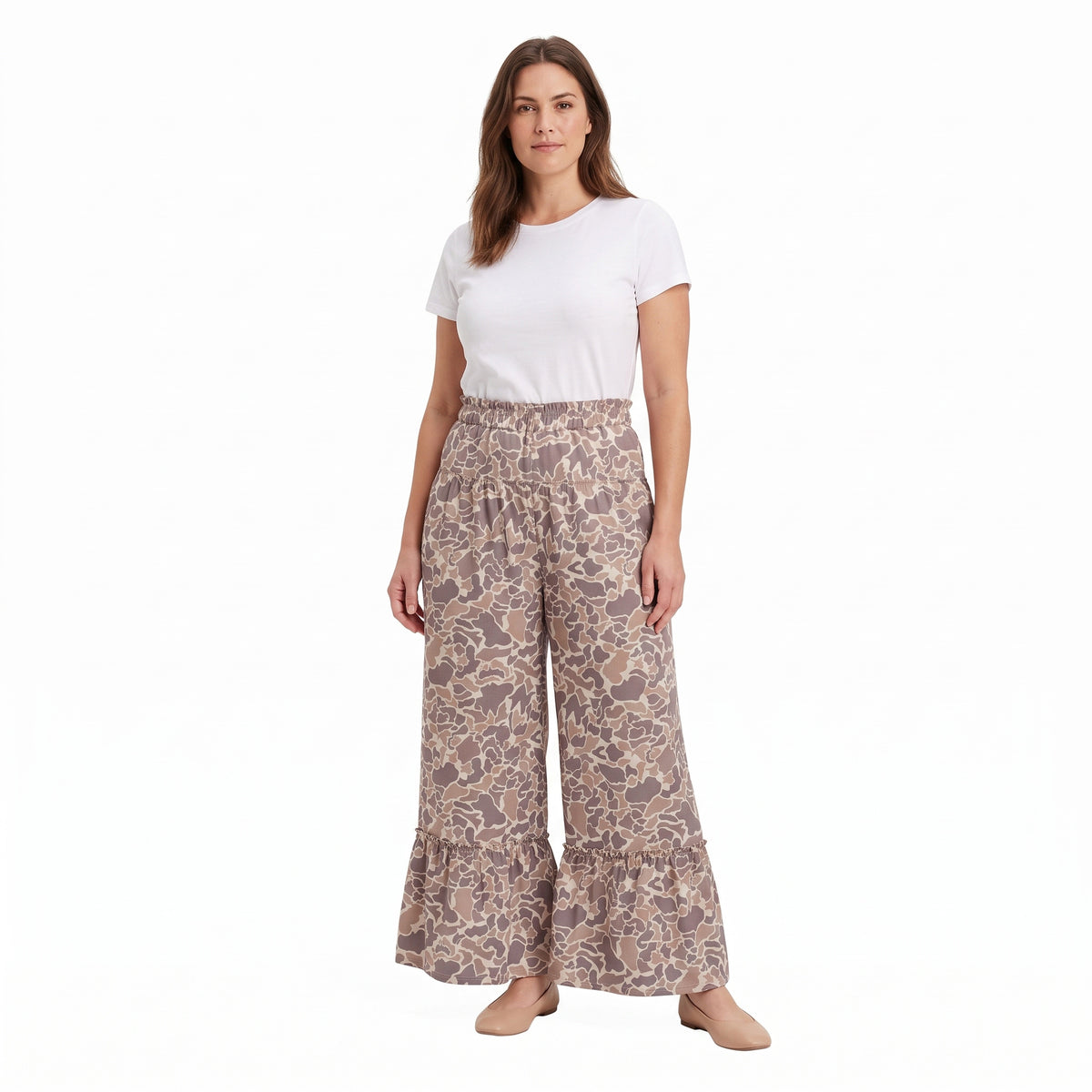 Adult Women Grey Brown Camo Yoga Active Flare Pants Bottom