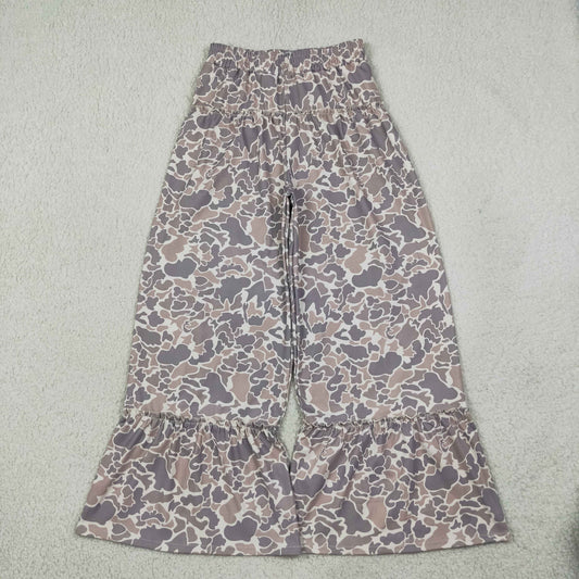 Mama and Me Girls Grey Khaki Camo Yoga Active Flare Ruffle Pants Bottom