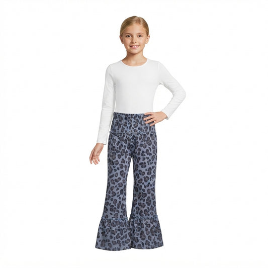 Baby Girls Grey Leopard Yoga Active Ruffle Flare Pants Bottom