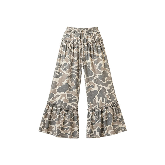 Preorder moq 5 Baby Girls Khaki Camo Yoga Active Bell Bottom Pants