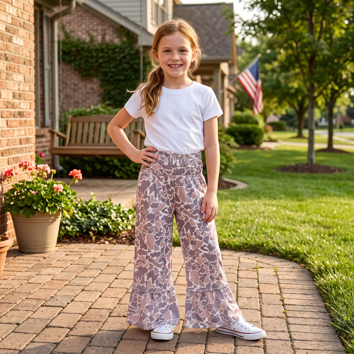 Baby Girls Grey Brown Camo Yoga Active Flare Pants