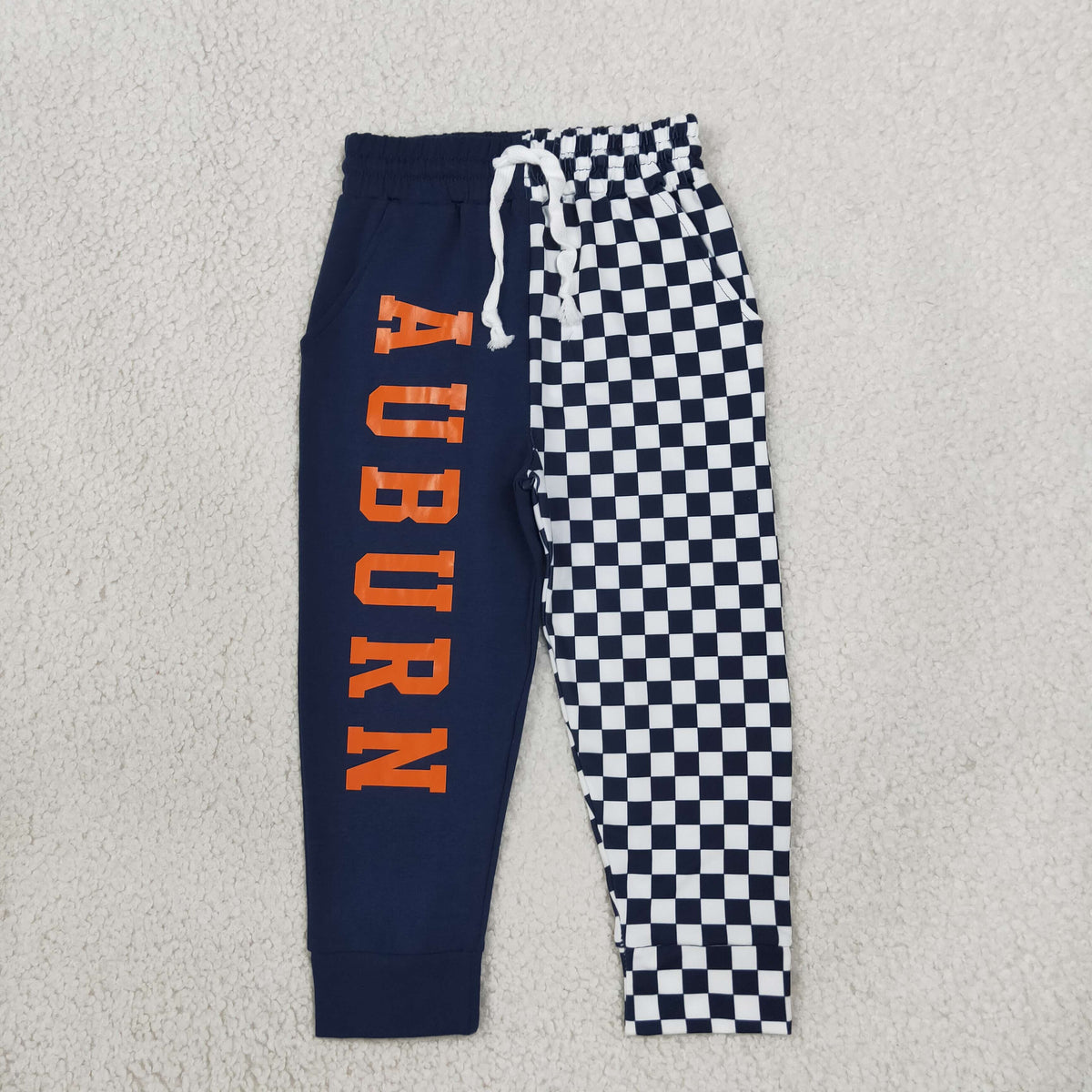 Baby Boys Navy Checked Vinyl AU Team Pockets Jogger Pants Bottom
