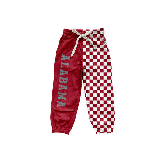 Preorder moq 5 Baby Boys Red Checked Alabama Team Pockets Jogger Pants Bottom
