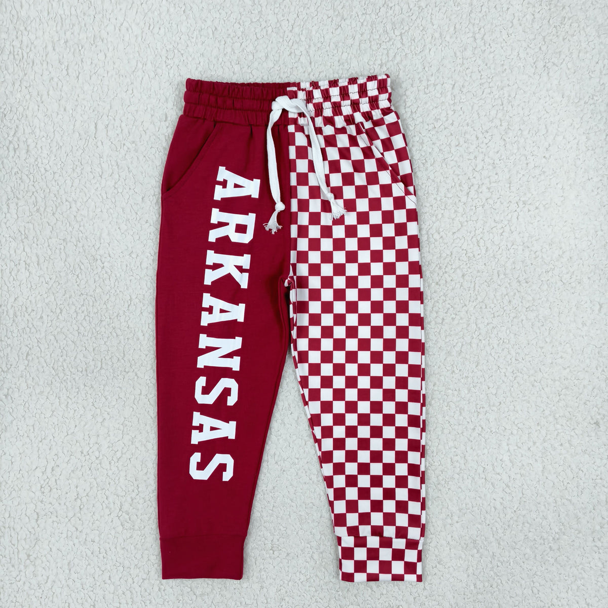 Baby Boys Red Checked Vinyl Arkansas Team Pockets Joggers Bottom
