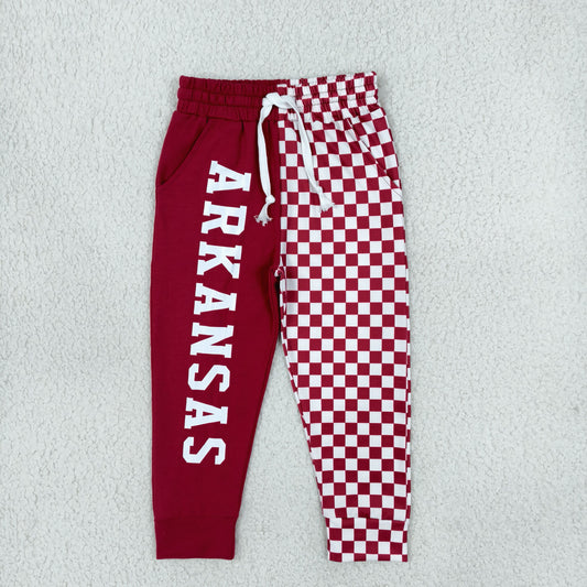 Baby Boys Red Checked Vinyl Arkansas Team Pockets Joggers Bottom