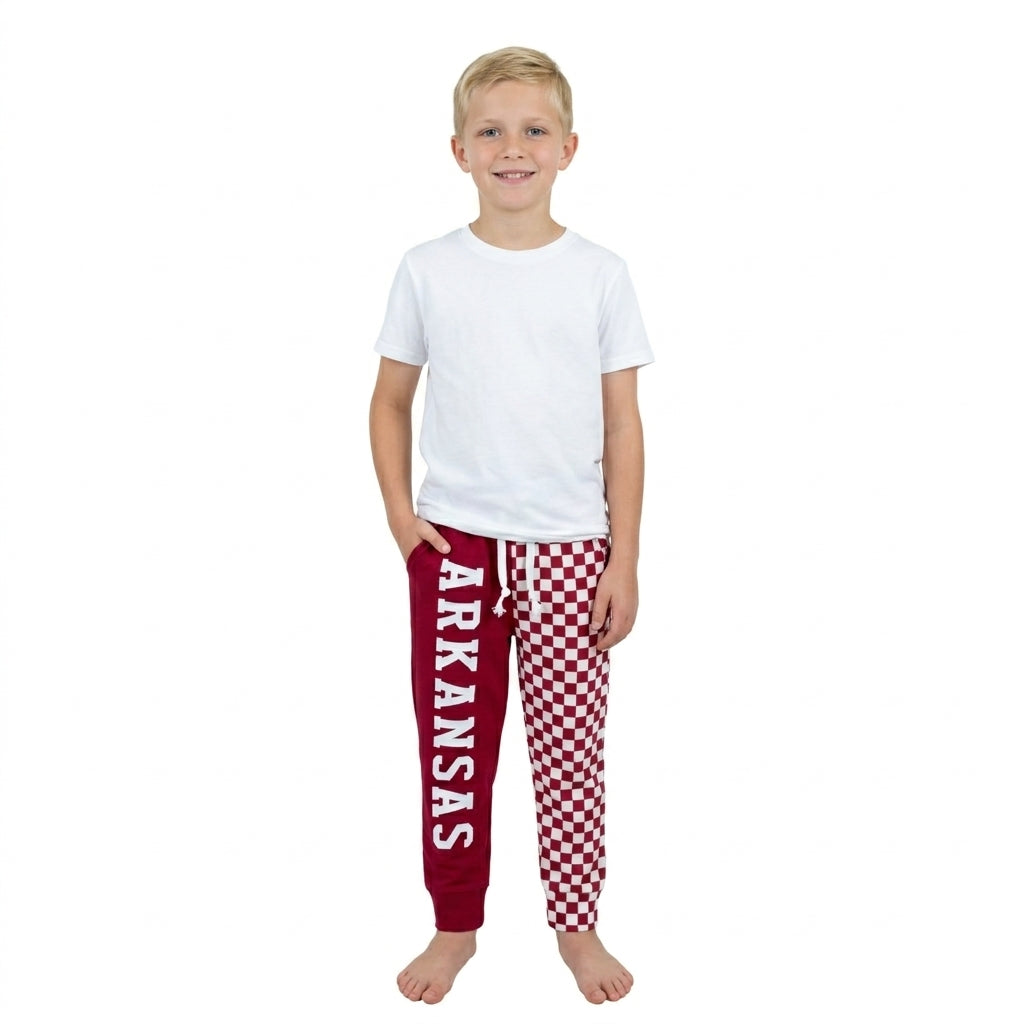 Baby Boys Red Checked Vinyl Arkansas Team Pockets Joggers Bottom