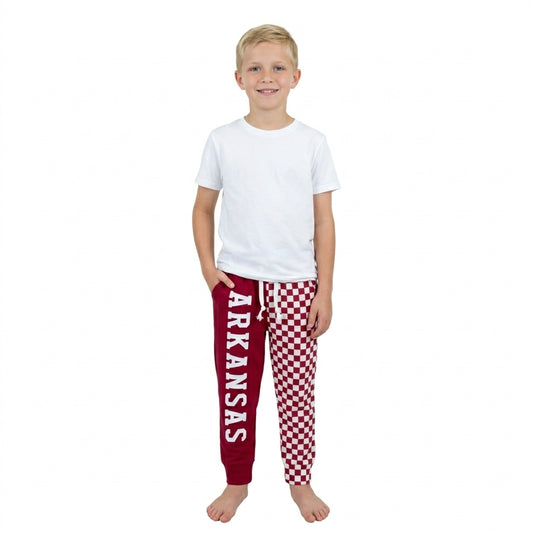 Baby Boys Red Checked Vinyl Arkansas Team Pockets Joggers Bottom