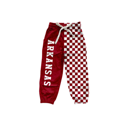 Preorder moq 5 Baby Boys Red Checked Arkansas Team Pockets Jogger Pants Bottom