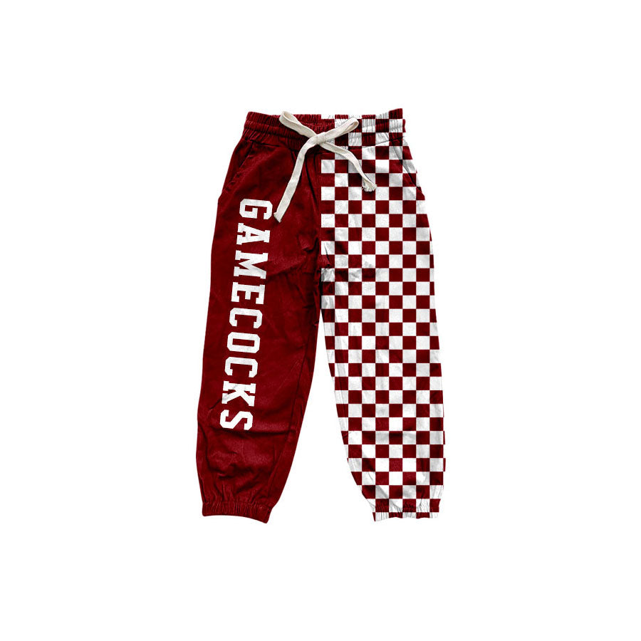 Preorder moq 5 Baby Boys Red Checked Gamecocks Team Pockets Jogger Pants Bottom