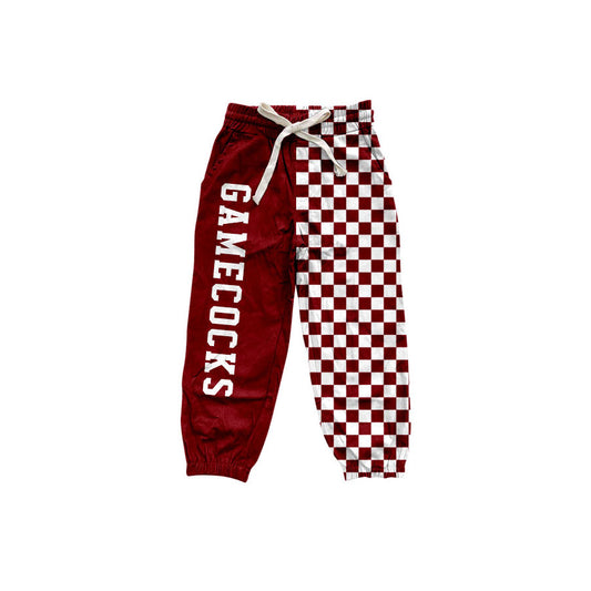 Preorder moq 5 Baby Boys Red Checked Gamecocks Team Pockets Jogger Pants Bottom