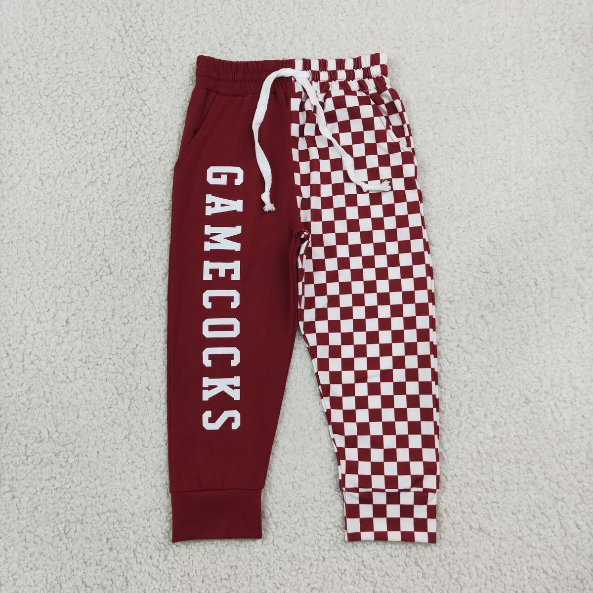 Baby Boys Red Checked Vinyl Gamecocks Team Pockets Jogger Pants Bottom