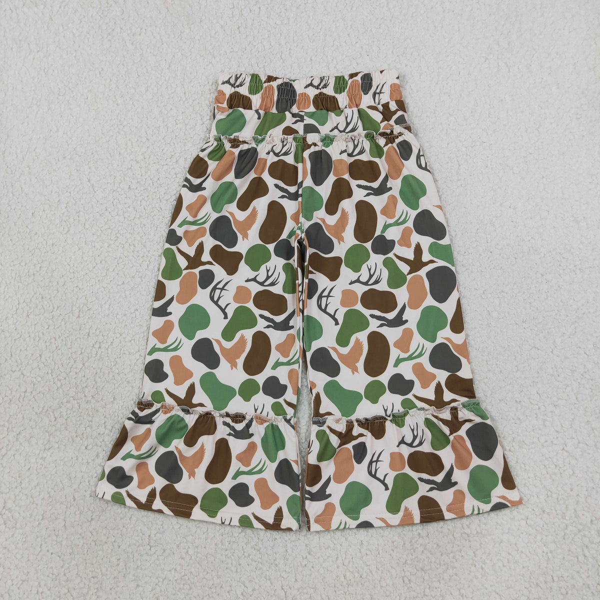 Baby Girls Green Brown Camo Deer Ducks Hunting Ruffle Flare Pants Bottom