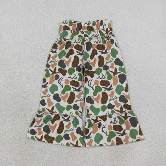 Baby Girls Green Brown Camo Deer Ducks Hunting Ruffle Flare Pants Bottom