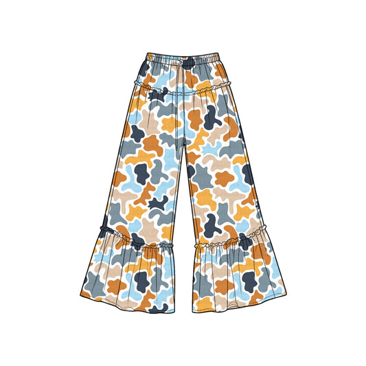 Preorder moq 5 Baby Girls Blue Khaki Grey Camo Bell Bottom Pants