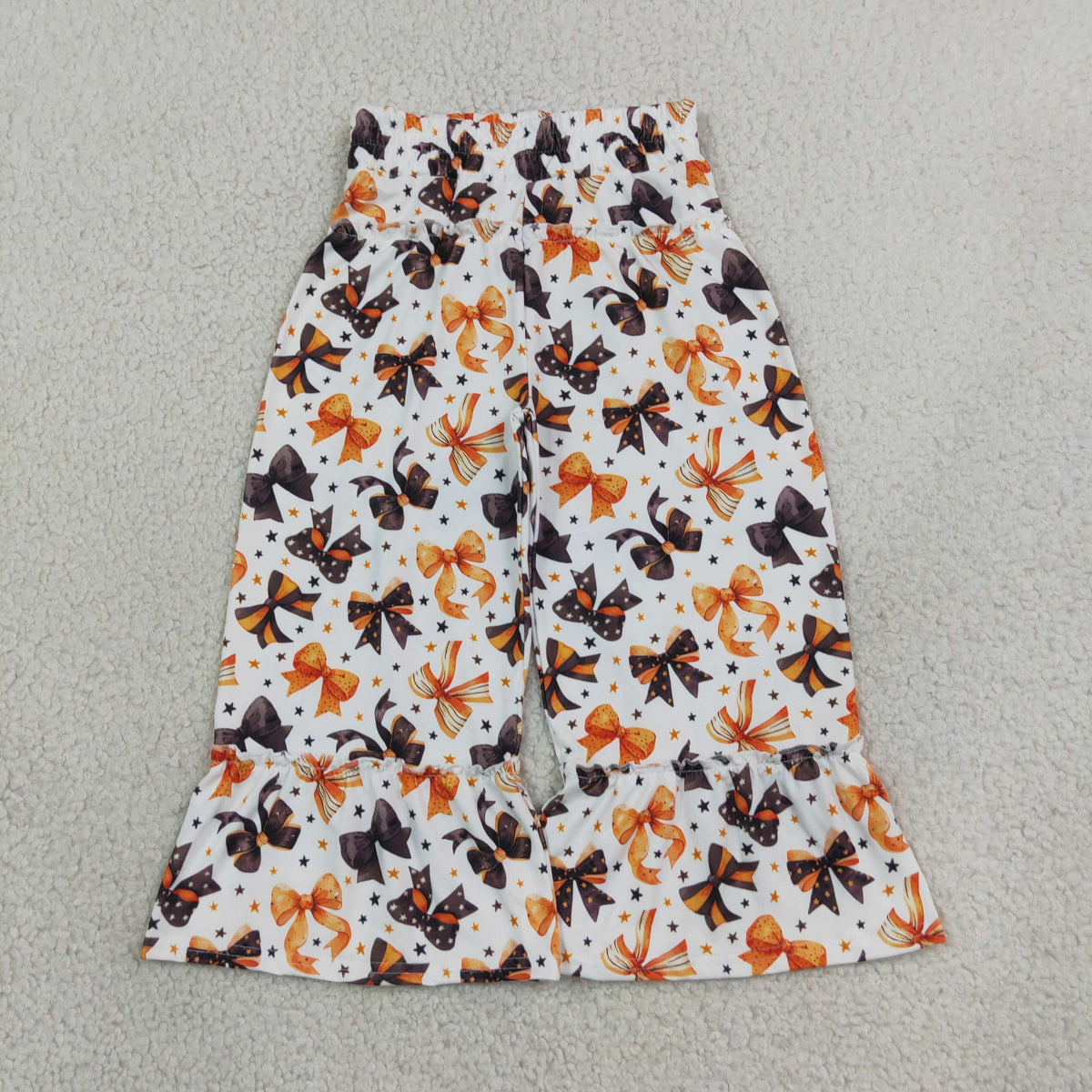 Baby Girls Black Orange Bows Stars Halloween Ruffle Flare Pants Bottom