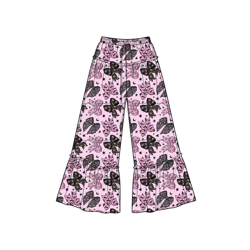 Preorder moq 5 Baby Girls Black Pink Ghost Bows Stars Halloween Bell Bottom Pants
