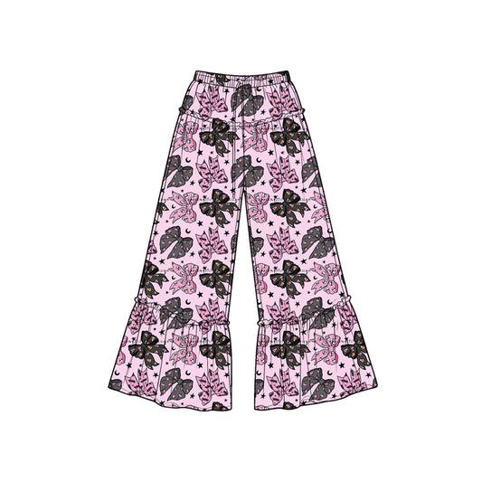 Preorder moq 5 Baby Girls Black Pink Ghost Bows Stars Halloween Bell Bottom Pants